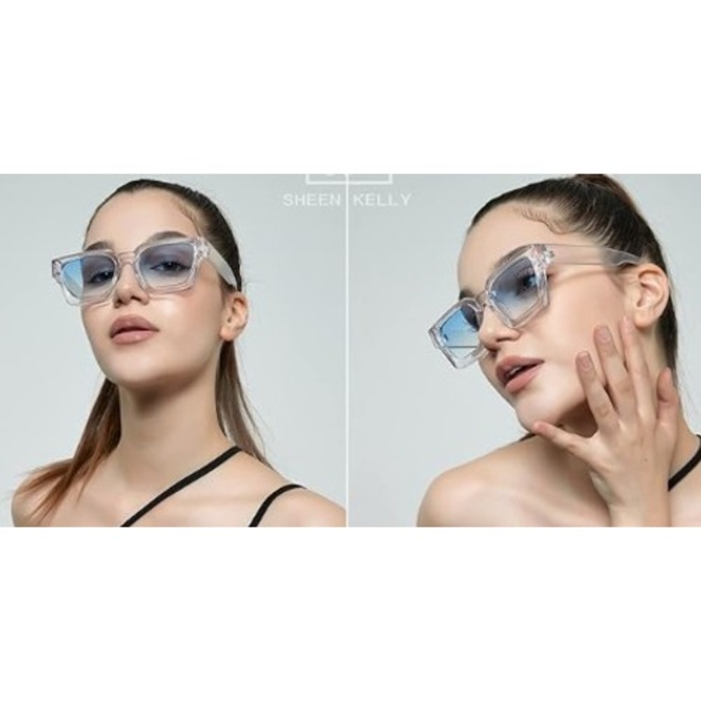 Sheen Kelly Clear Square Sunglasses Blue Gradient‎ Lens Retro Chunky Frame NEW